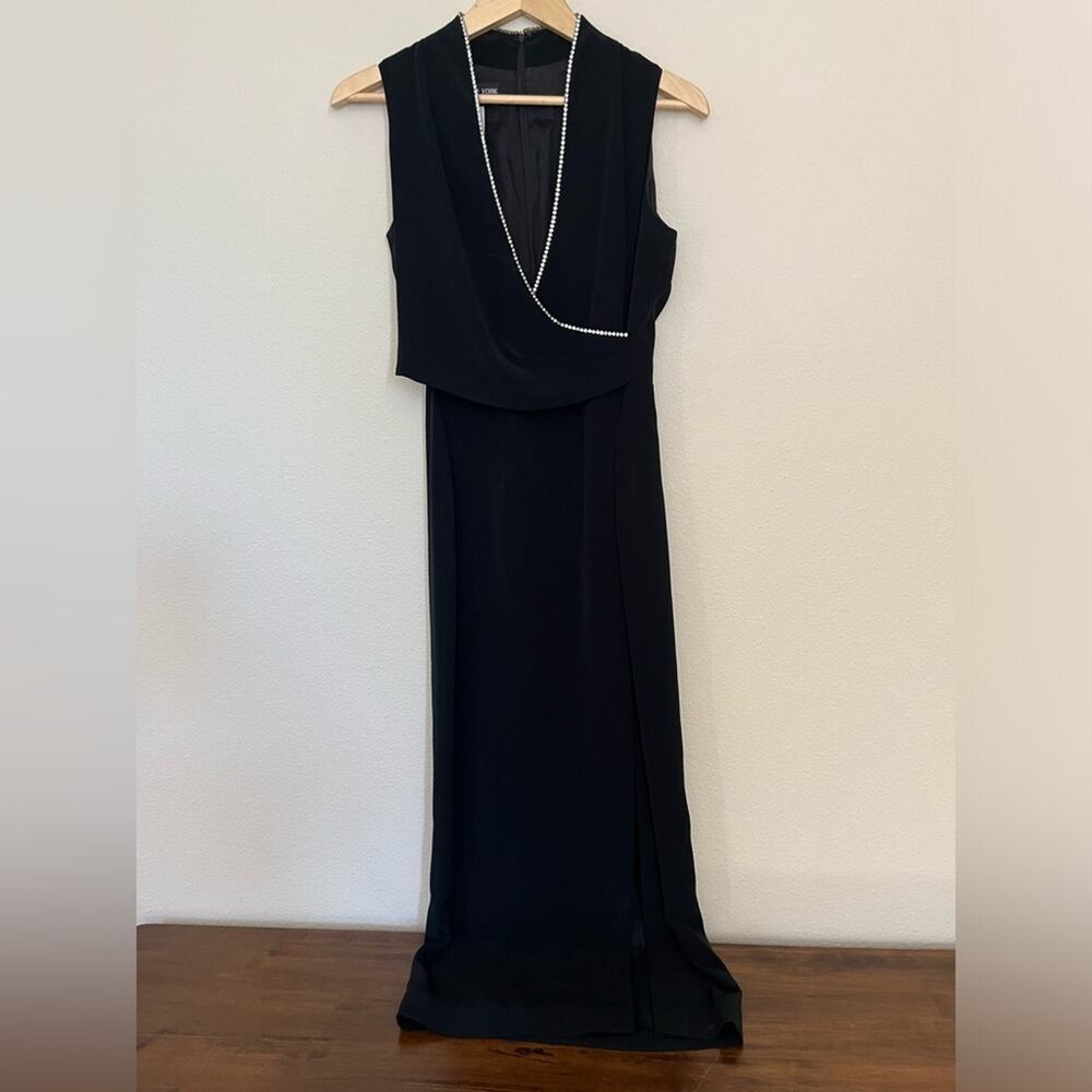 Vintage 90s Jones New York Evening black V neck sleeveless slit long dress sz 4